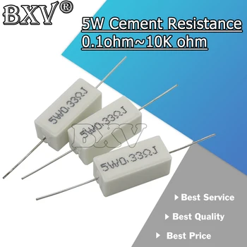 10BUC/LOT Nou 5W Ciment Rezistenta 0.1 ~ 10k Ohm 0.33 R 1R 10R 100R 0.22 0.33 1 10 100 1K 10K Ohm Rezistor de Ciment