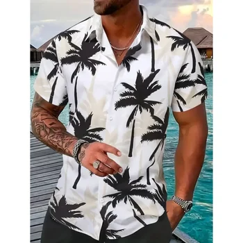 2023 Copac de nucă de Cocos Vacanta pe Plaja Petrecere Tricou Bărbați ' s Bumbac Tricou de Vară pentru Bărbați Cămașă Hawaiană Casual Fashion Street Mâneci Scurte