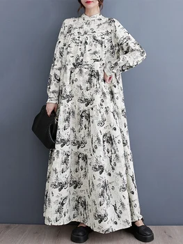 2023 Primavara Toamna Anului Nou Patchwork Print Vintage Rochii Pentru Femei Cu Maneci Lungi Vrac Tricou Casual Rochie De Moda Elegant De Îmbrăcăminte