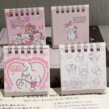 2024 De Desene Animate Pisica Roz Calendar De Birou Mini Drăguț În Picioare Flip Desktop Calendar Mici De Zi Cu Zi De Planificare Calendar Lunar Pentru Acasă