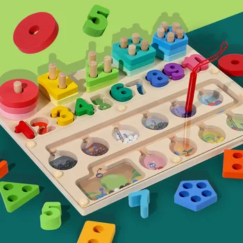 3-în-1 din Lemn cu Magnet Bord Puzzle-uri Joc Montessori Jucarii Educative digital forma culoare cunoaștere 3Y de Numărare de Sortare Jucărie