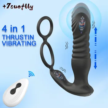 4in1 Penetrare Vibratoare de Prostata pentru Masaj Telescopic Anal Vibrator Cock Ring de Control de la Distanță Butt Plug Stimulare pentru Bărbați Adulți
