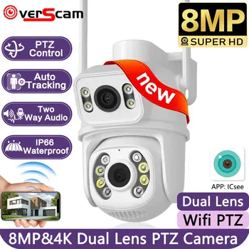 4K 8MP Suport WiFi 128 Card de Memorie de Securitate CCTV IP de 360 de grade Camera wireless de Exterior Dual Lens auto motion tracking camera IP