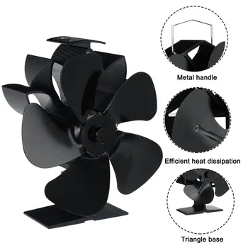 5 Blade Negru Șemineu Căldură Alimentat Aragaz Fan Log Arzător De Lemn Eco-Friendly Liniștită, Șemineu Fan Acasă Eficient De Distribuție A Căldurii