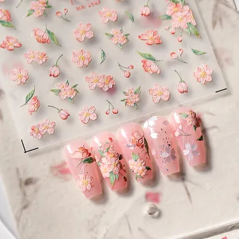5D Relief Relief Roz Flori de Primăvară Decorare Arta de Unghii Autocolante, Decalcomanii de Unghii Pentru Manichiura Profesionala DIY