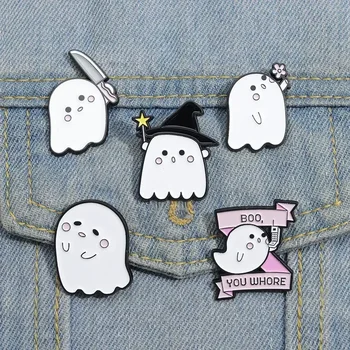 5pcs Fantoma de Halloween Brosa de Desene animate Drăguț Ace pentru Haine Email Pin Badge Cadou Accesorii en-Gros