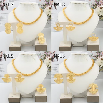African Laffey Cercei Inel pentru Femei Brazilian Clasic de Culoare de Aur Set de Bijuterii Dubai Fahsion de Lux de Nunta de Petrecere Accessoeies