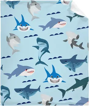 Albastru și Gri Shark Cadou pentru Iubitorii de Rechin Pături Super Moale pentru Pat, Canapea, Canapea Fuzzy Cald Confortabil Ușor pentru a Arunca