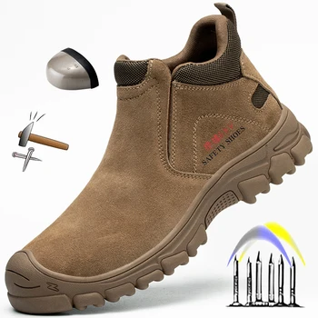 Aluneca Pe Bărbați Cizme de Lucru Confortabil Pantofi Pantofi de protecție Cu bombeu metalic Anti-sparge Adidași Puncție-Dovada Indestructibil Pantofi