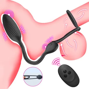 Anal Vibrator pentru Bărbați Intarziere Ejaculare Inel Buttplug Wireless Prostata Masaj Stimulator Inele pentru Penis de Jucării Sexuale pentru Cupluri