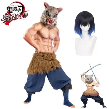 Anime Demon Slayer Cosplay Costum Hashibira Inosuke Cosplay Costum De Pantaloni De Porc Pluș Masca Petrecere De Halloween Prop Accesorii Cadou Copil