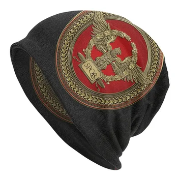 Aur Imperial Roman Capota Femme Pălărie Tricot Pentru Femei Barbati Iarna Cald SPQR Medalion Ediție Peste Piele Neagra Căciuli Capace