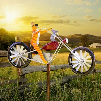 Biciclete De Epocă Wind Spinner,Metal Cuplu Spinner Artă, Pisică Și Mouse-Ul De Motociclete, Vana Cu Inox