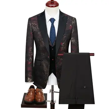 Boutique (Sacou+ Vesta + Pantaloni) de Moda pentru Bărbați Domn de Afaceri Casual High-end Jacquard Cadou 3 piese Set Europene Marimea XS-4XL