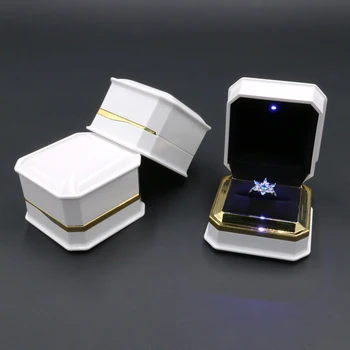 Caseta de bijuterii Octogon Caz cu LED Lumina de Cuplu Inel Pandantiv Colier de Afișare Logodna Cadou de Aniversare de Nunta de Catifea