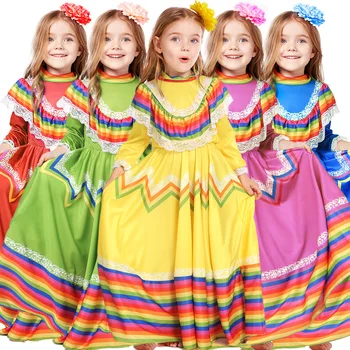 Copil Mexican Costume Populare Tradiționale Dansatoare Rochie Stil Național Festivalul De Carnaval Folklorico Rochie De Dans