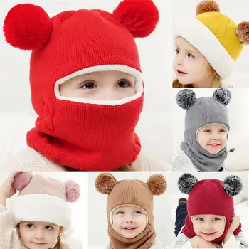Copilul Căciuli Pălărie Pompom Pentru Copii De Iarnă Pălării Drăguț Capac Tricotate Eșarfă Pentru Copii Fete Băieți Căptușeală Lână Cald Earflap Capace