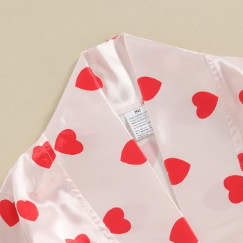 Copilul de Mătase Satin Halat de Ziua Îndrăgostiților Inima Print Kimono-Halat Cu cordon pentru Copii Fete Halat Sleepwear