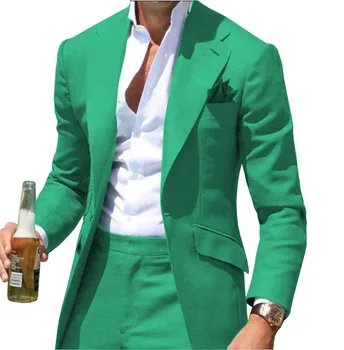 Costum pentru bărbați Eticheta Verde Dintata Vârf Slim Fit Barbati Sacou de Cauzalitate Formală de Afaceri Pentru Îmbrăcăminte Nunta Mirele Doar Geaca
