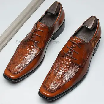 Crocodil Model Oxford Dress Barbati Pantofi De Afaceri, Designer De Moda De Nuntă Formală Pantofi Din Piele Naturală Pentru Bărbați Original Handmade