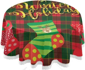 Crăciun Ciorapi Colorate Cadouri față de Masă Rotundă Carouri Capac de Masa cu Dantela pentru Bufet Partidele de Acasă Cina de Vacanță 60 Inch