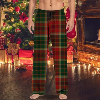 Crăciun Model Carouri Barbati Casual Pantaloni de Pijama Cordon Buzunare Petrecere de Familie 2023 Masculin Imprimate Vrac Pantaloni Drepte