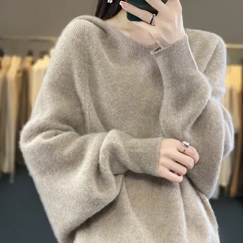 Cu gluga 100% pur de lână pulover femei tricotat de bază cămașa 2023 toamna anului nou coreean sens de design de moda de top