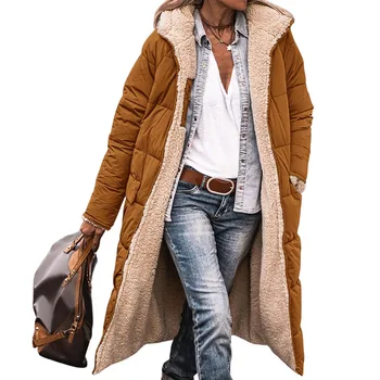 Culoare solidă bumbac cu glugă-căptușit jacheta mâneci lungi față-verso cald iarna cardigan strat