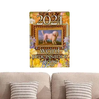 Câine Amuzant Calendar Ciudat Unic 2024 Câine Amuzant Calendare De Perete Retro Calendar De Anul Nou Accesorii Medievale Anti-Rupere Pentru Școli