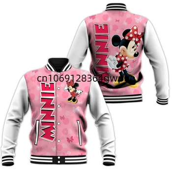 Disney Minnie Mouse Baseball Sacou Barbati Casual Femei Tricou Hip Hop Harajuku Jacheta Streetwear Liber Varsity Hoodie Coat