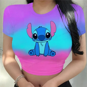 Disney Stitch Imprimare Fete T-shirt Y2k Drăguț Disney Print Crop Topuri tricouri Harajuku Streetwear Vara Femei Subțire Scurt Tee Topuri