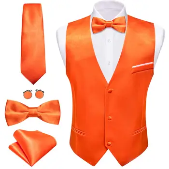 Elegant de Mătase Vesta pentru Barbati Solid Orange Nunta Vestă, Papion Cravată Set Casual Formale fără Mâneci Sacou Masculin Costum Barry Wang