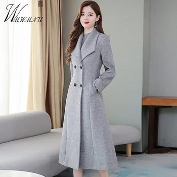 Elegant, Subțire, Lung Amestecuri de Lână Coats pentru Femei Supradimensionat 3XL Lux de Iarnă Abrigo Birou Dublu Breasted Lână Jachete Palton Cald