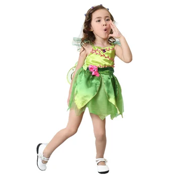 Fata e Deluxe Verde Tinkerbell Zână Costum Tinker Bell Copil Rochie Fancy 