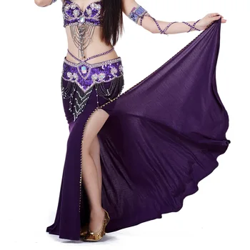 Femei Belly Dance Fusta Lunga Culoare Solidă Dans Oriental Costum High Cut India Bollywood Separarea Unilaterală Fusta Costum De Dans