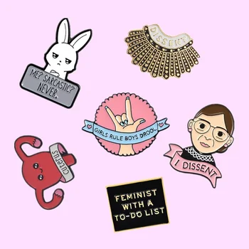 Feminismul Dreptunghi FEMINIS Ace Ginsburg Regulă Băieți Drool Iepure Ace de Rever Student Email de Broșe de Metal Insigna de Bijuterii en-Gros
