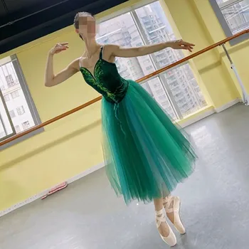 Fete Balet Tutu Dress Gimnastica Tricou Verde De Catifea Lung Rochie De Balet Fete Balet Adulto Printesa Balerina Dans Costum
