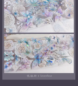 Fluture și trandafir Strălucitor Banda PET Jurnalul Washi Autocolante Decorative
