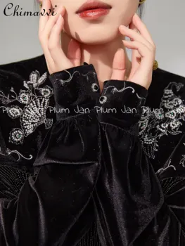 Franceză Hepburn Stil de Rochie de Catifea pentru Femei 2024 Primavara Toamna anului Nou High-End de Lux, cu Maneci Lungi Elegante Lungi Rochii coadă de pește