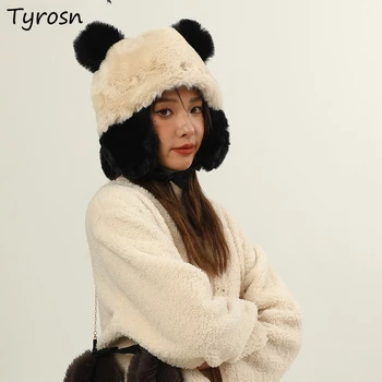 Găleată Pălării Femei de Desene animate de Iarna Gros Țină de Cald Panda Moda Conceput Harajuku Toate-meci Rece-dovada Dulce Minunat Ulzzang