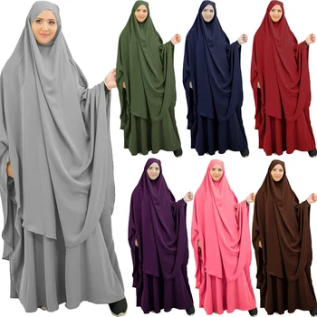 Halat De 2 Bucata Set Femeile Musulmane Hijab Rochie De Rugăciune Îmbrăcăminte Abaya Mult Khimar Ramadan Arabe Rochie Abayas Seturi Islamic Haine Halat