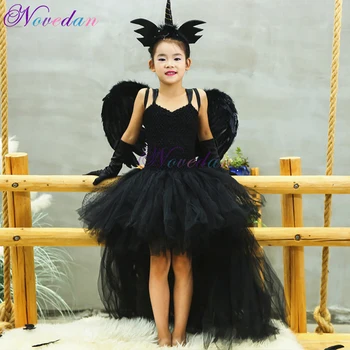 Halloween Diavolul Negru de Vânzare Unicorn Rochie de Fată Rochie Fusta Tutu Aripi de Înger Cosplay Performanță Etapă Cadou de 1-14Y