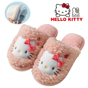 Hello Kitty Bumbac Papuci de casă Anime Kawaii Pluș, Papuci de Toamnă și de Iarnă Non-alunecare de Cald Fată Femeie Părinte-copil Pufos Papuci