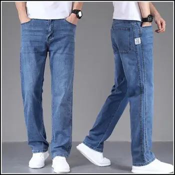 High end blugi pentru barbati de vara subtiri liber drept tub elastic de mari dimensiuni pantaloni pentru bărbați 2023 nou pantaloni lungi de blugi largi