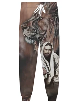 HX Moda Mans Pantaloni Isus Leu 3d Imprimate Pantaloni Casual cu Buzunare Jogging pantaloni de Trening Barbati Haine Credincioșii Creștini Cadouri