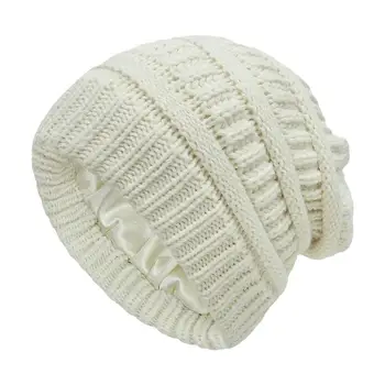 Iarna Tricot Pălării Beanie pentru Femei Matase Satin Căptușite Indesata Capac Moale Întindere Cablu Tricot Cald Slouchy Beanie Hat