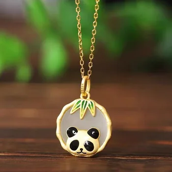 Jade Panda Sculptate Pandantiv Amuleta Pandantive Om Colier Cravată Farmec Alb Bijuterii De Energie Naturale Argint 925 Coliere De Piatră