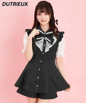 Japoneze Lolita SC Costum de Haine al Meu Produse în Masă Talie Tunderea Cămașă cu Mânecă Scurtă și pantaloni Scurți Slăbire Înaltă Set de Două Piese