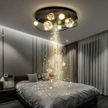 Kobuc 2023 Nou Stil Dormitor Camera De Lumină Lampă De Tavan American De Fier Lumina Plafon Cu Control De La Distanță De Sticlă Metal Candelabru Led