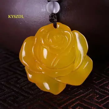 KYSZDL Vânzare Fierbinte naturale galben calcedonie sculptate pandantiv pentru Femei de moda lanț pulover pandantiv de cristal bijuterii cadouri